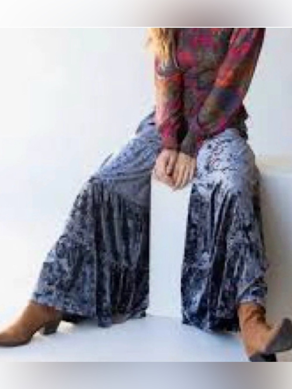 NATURAL LIFE  Stretch Velvet Wide Leg Pants Charcoal Women's